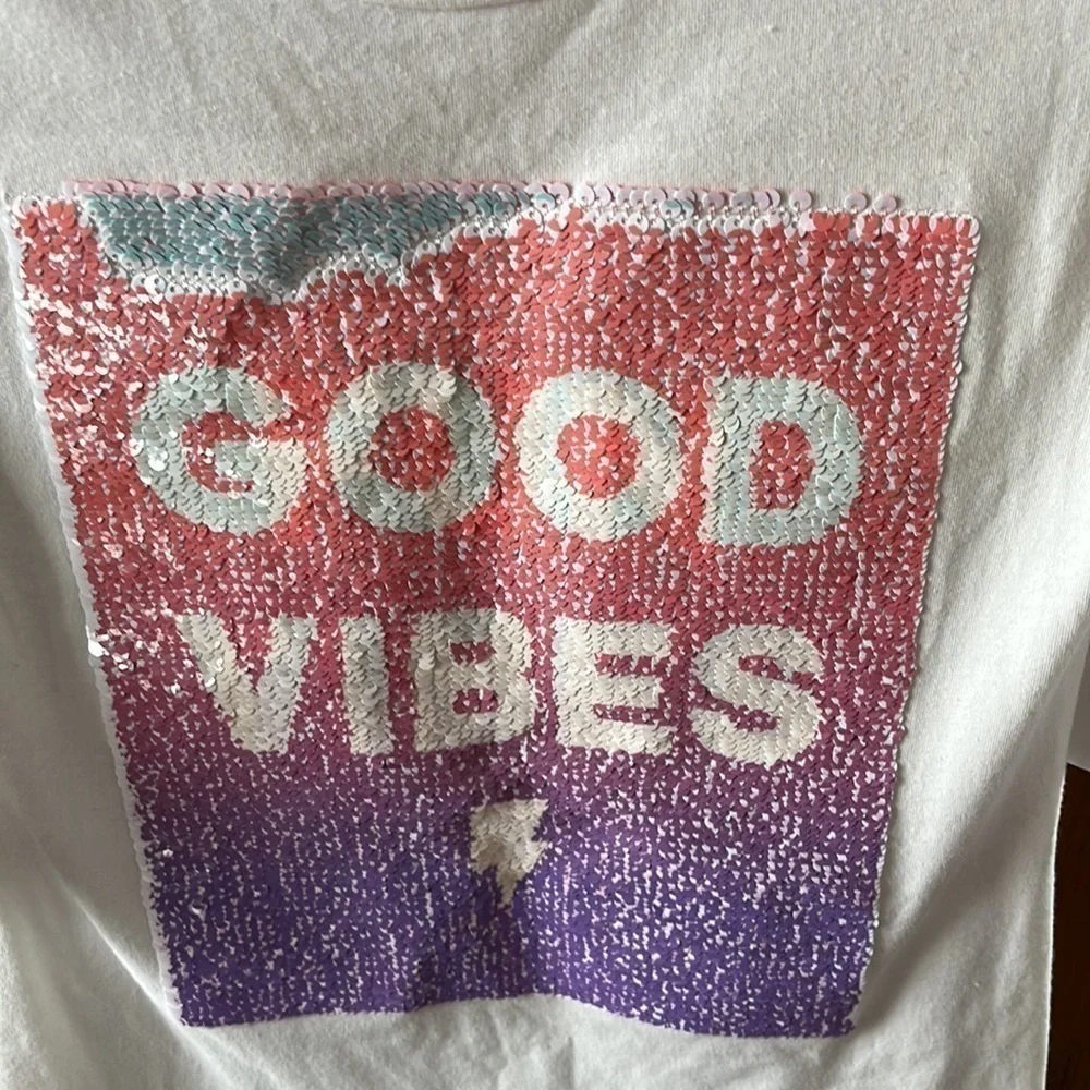 Total Girl white tunic with Good Vibes on front size 10/12 NWOT